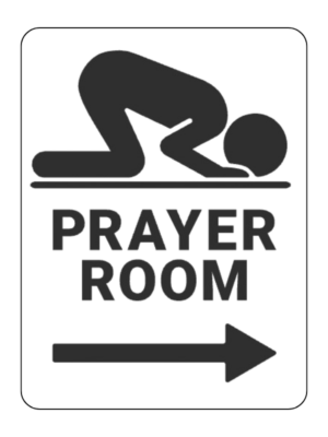 "Prayer Room" Sign with Left Direction Arrow